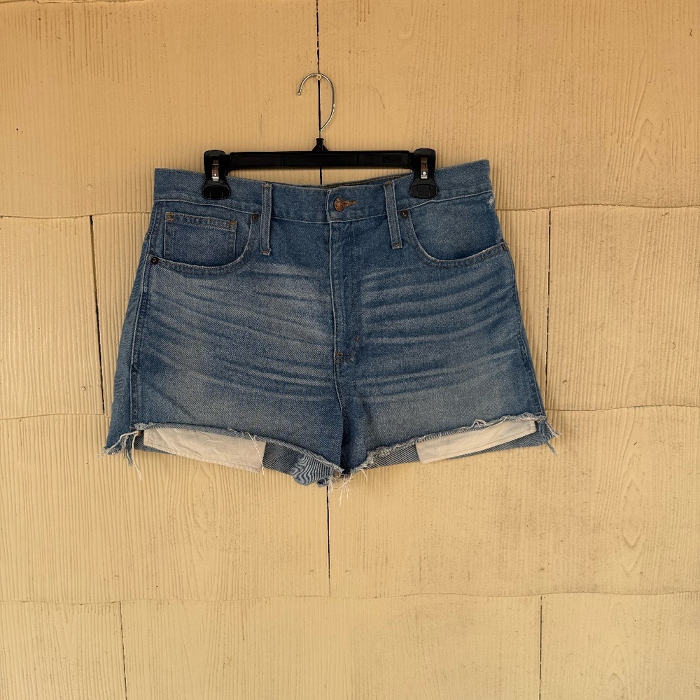 Madewell High Rise Raw Hem Medium Wash Denim Short